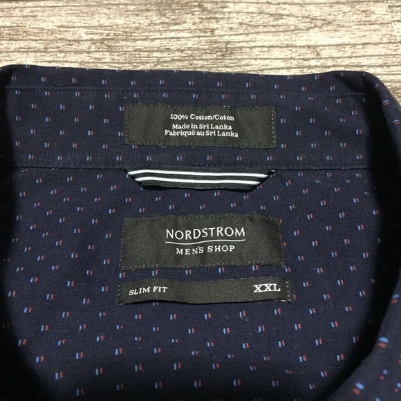 Nordstroms Slim Fit Button Up Shirt Men’s XXL Blue Micro Dot Short Sleeve - Picture 8 of 8